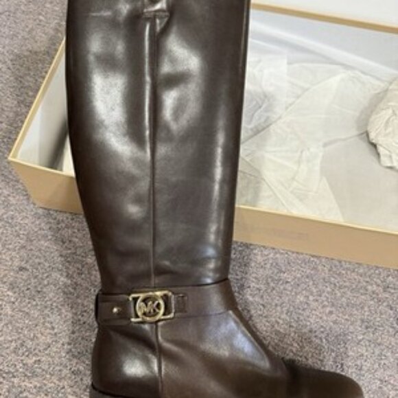 Michael Kors Charm Riding Boots Leather Dark Coffee Brown Size 9M w/ Box - Picture 7 of 15